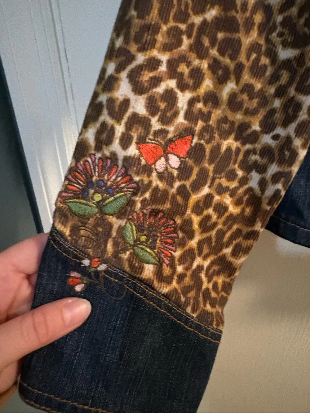 The Children's Place Leopard Print Denim Trim Jacket with Pink Accents